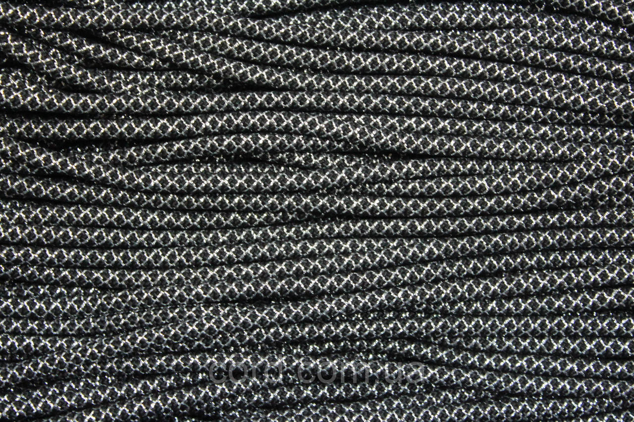 Шнур круглий з наповнювачем 6мм чорний+срібло моток 100м, фото 1