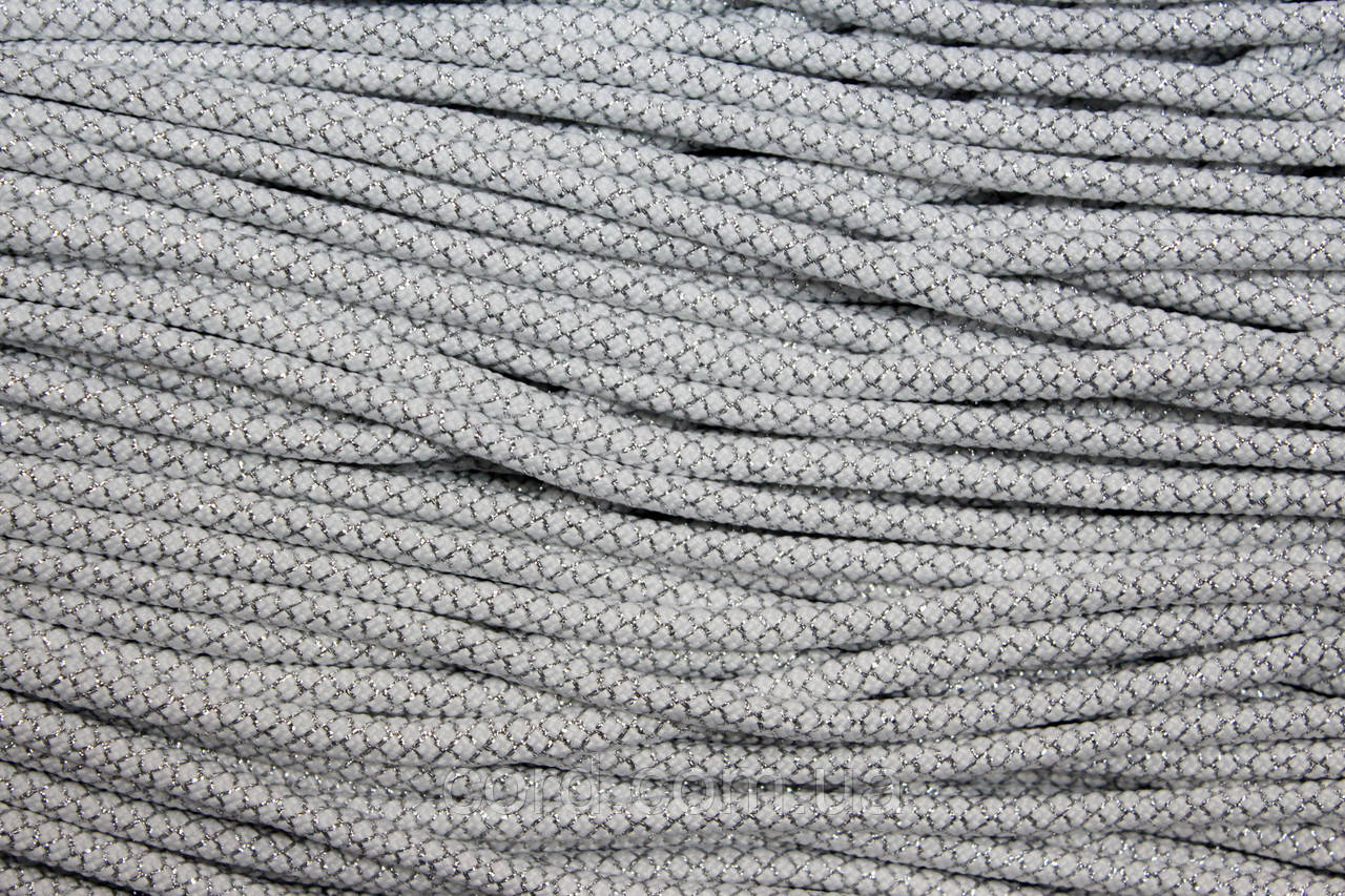 Шнур круглий з наповнювачем 6мм білий+срібло моток 100м, фото 1