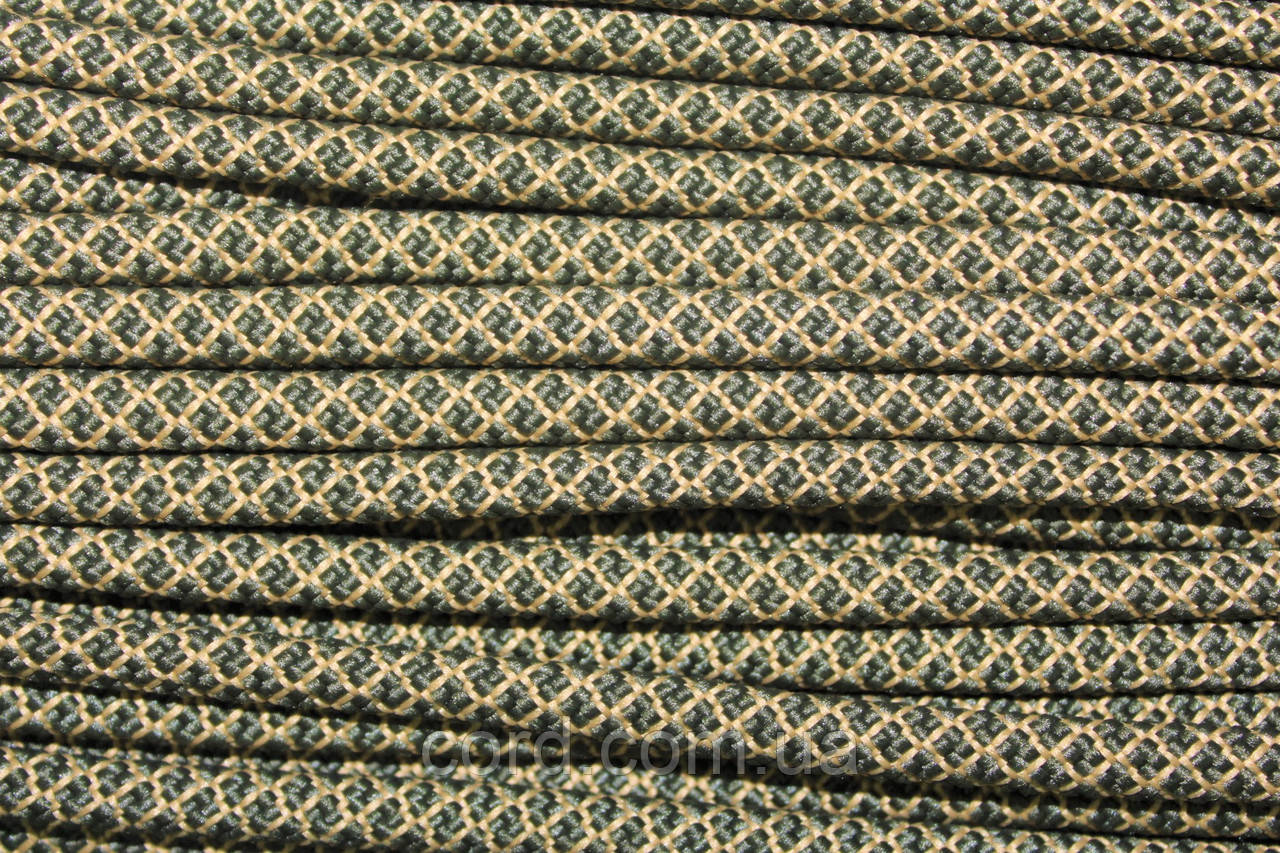 Шнур круглий з наповнювачем 6мм хакі+бежевий моток 100м, фото 1