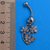 Сережки для тістечка, Квітка, стрази, медична сталь, кольори в асортименті