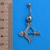 Сережки для пірсингу, Стріла Амура, стрази, медична сталь, кольори в асортименті