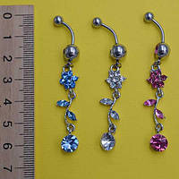 Сережки для тістечка, Квітка, стрази, медична сталь, кольори в асортименті