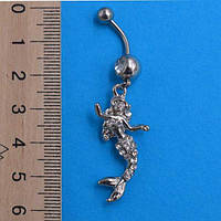 Сережки для пірсингу, Русалка, стрази, медична сталь, кольори в асортименті