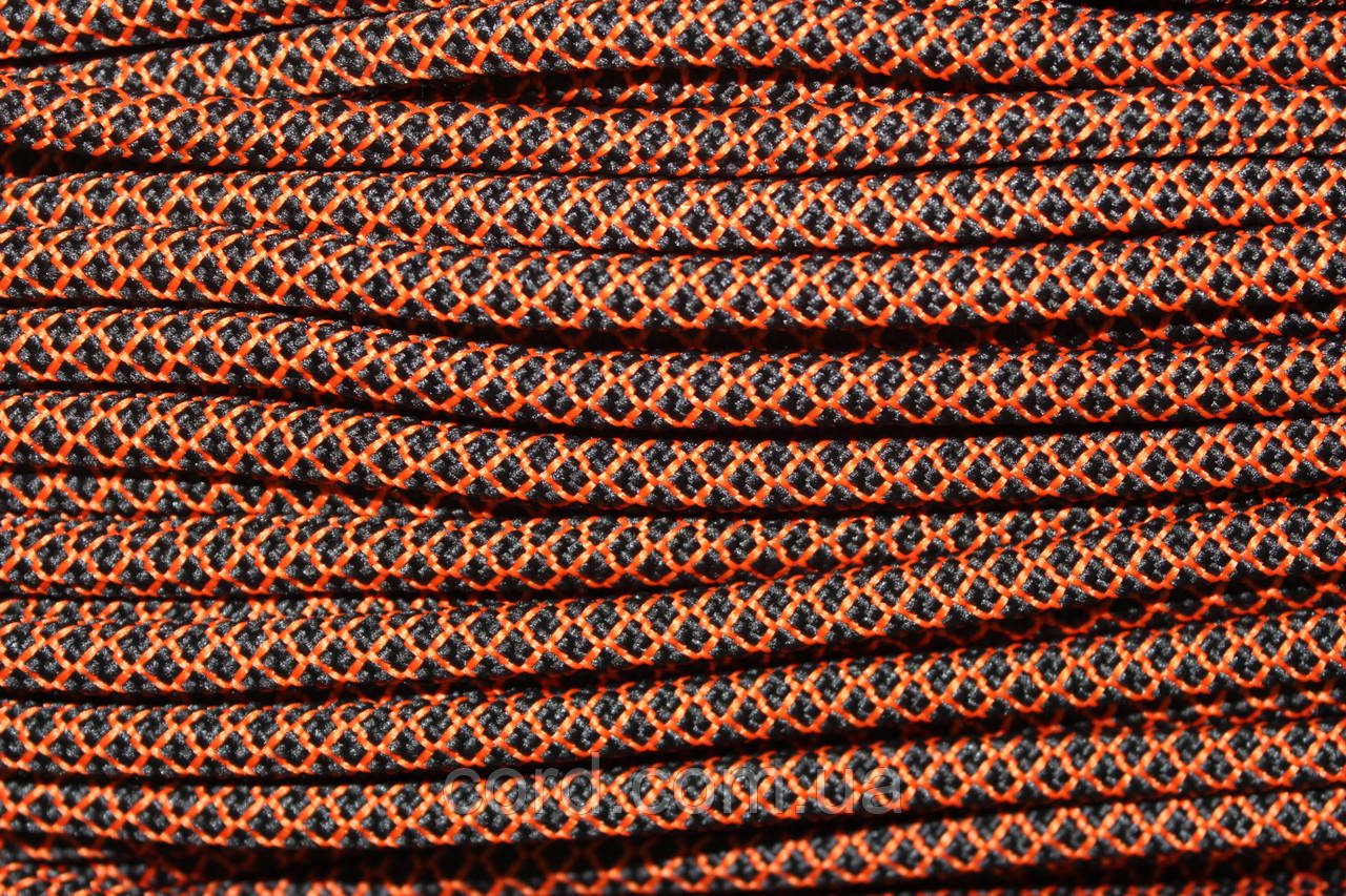 Шнур круглий з наповнювачем 6мм чорний+помаранчевий моток 100м, фото 1