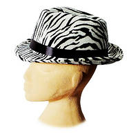 Бело-чёрная (зебра) шляпа Федора (Челентанка) с чёрной лентой карнавальная