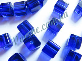 Скляна намистина, синя, куб 6х6 мм