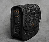 Авторська шкіряна сумка жіноча "Дубок" ручної роботи, сумка етнічна карпатська чорна, фото 2