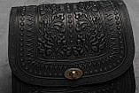 Авторська шкіряна сумка жіноча "Дубок" ручної роботи, сумка етнічна карпатська чорна, фото 5