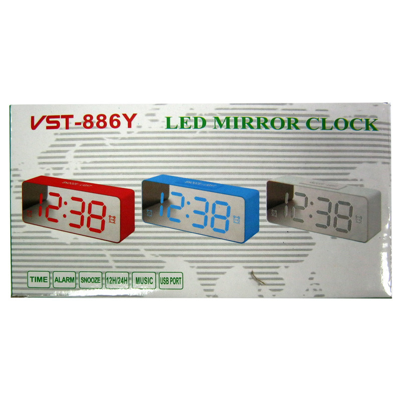 Годинник VST-886Y-6 з білою підсвіткою і дзеркальним дисплеєм 6,5"