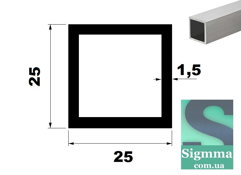 Труба квадратна 25Х25Х1,5 анод