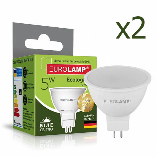 LED Лампа EUROLAMP ЕКО серія "P" SMD 5W MR16 GU5.3 4000K (комплект 2 шт)