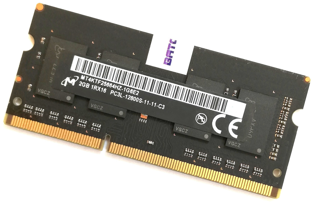 Оперативная память для ноутбука Micron SODIMM DDR3L 2Gb 1600MHz 12800s 1R16 CL11 (MT4KTF25664HZ-1G6E2) Б/У, фото 1