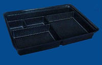 Одноразовый контейнер для суши и роллов с крышкой ПС-610 черное дно+прозрачная крышка, 278х195х60