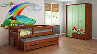 Кровать детская с дополнительным спальным местом LukDom Junior 180х90 Темный орех
