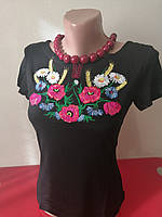 Футболка-вишиванка жіноча (трикотаж, кр) Літо чорна 2001-ф-007-S