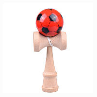 Игрушка KENDAMA (КЕНДАМА) Idei Jucarii Lemn 018157 (красный футбольный шарик) деревянная 18 см