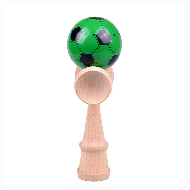 Игрушка KENDAMA (КЕНДАМА) Idei Jucarii Lemn 018157 (зеленый футбольный шарик) деревянная 18 см - фото 2 - id-p1178237496