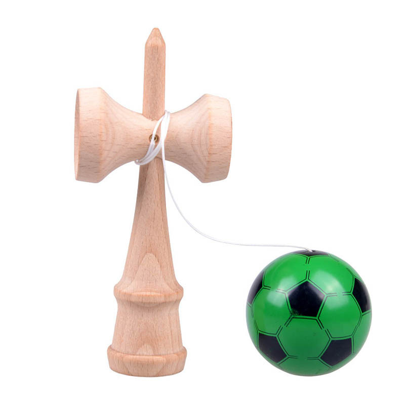 Игрушка KENDAMA (КЕНДАМА) Idei Jucarii Lemn 018157 (зеленый футбольный шарик) деревянная 18 см - фото 4 - id-p1178237496