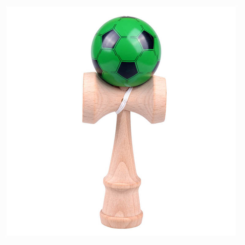 Игрушка KENDAMA (КЕНДАМА) Idei Jucarii Lemn 018157 (зеленый футбольный шарик) деревянная 18 см - фото 5 - id-p1178237496