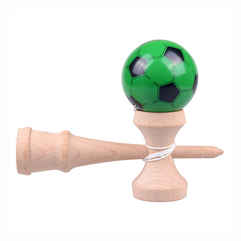 Игрушка KENDAMA (КЕНДАМА) Idei Jucarii Lemn 018157 (зеленый футбольный шарик) деревянная 18 см - фото 3 - id-p1178237496