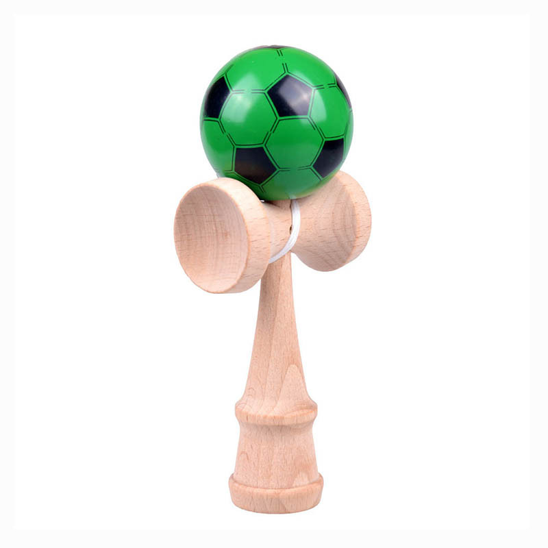 Игрушка KENDAMA (КЕНДАМА) Idei Jucarii Lemn 018157 (зеленый футбольный шарик) деревянная 18 см - фото 1 - id-p1178237496