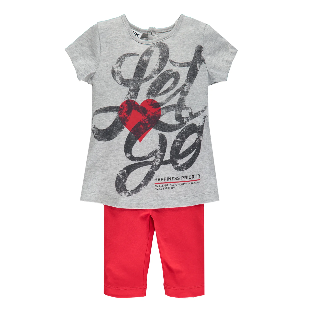 Комплект літній для дівчинки футболка та капрі Mek 201MEEM006-740 сірий з червоним 92-110
