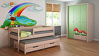 Висувне ліжко з шухлядами для дітей LukDom Junior 140х70 вибілений дуб