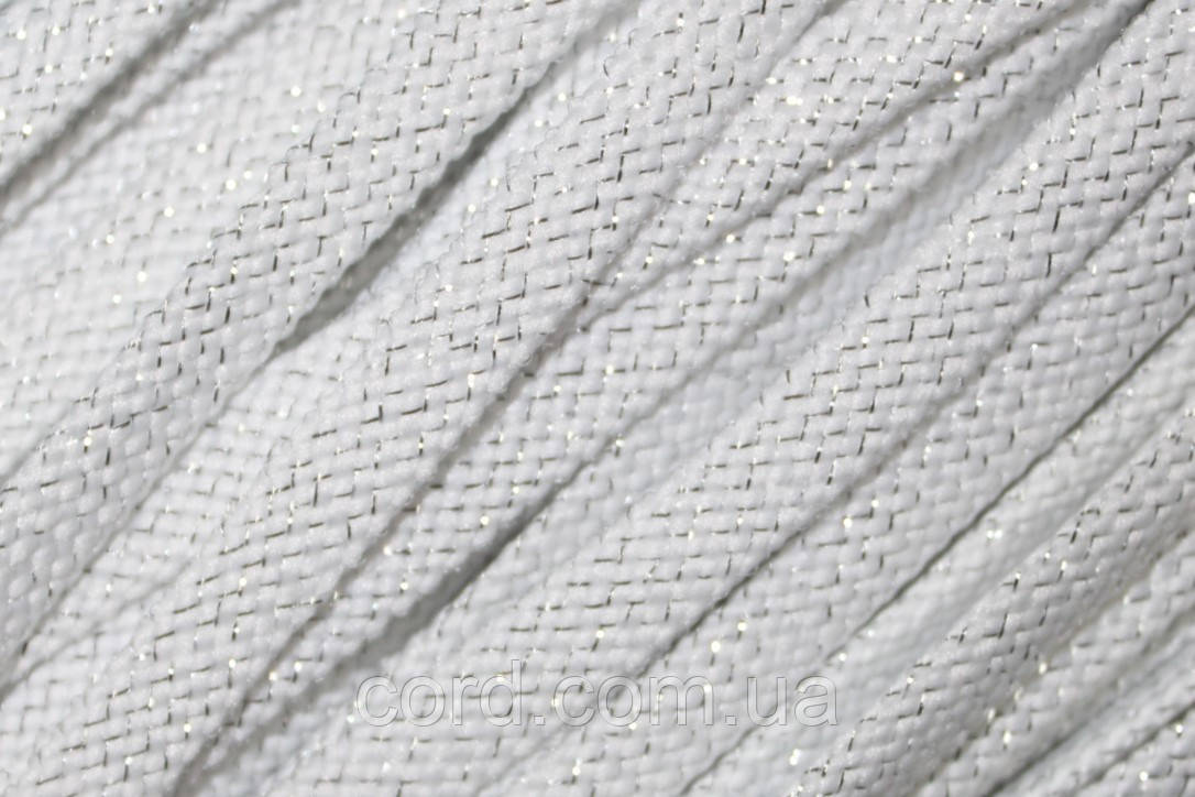 Шнур плоский чехол 8мм білий+сріблом моток 100м, фото 1