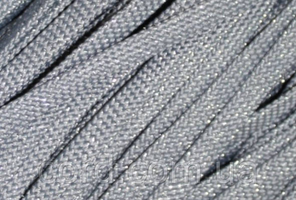 Шнур плоский чехол 8мм світло-сірий+срібло моток 100м, фото 1