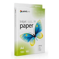 Фотопапір PrintPro A4 180г, глянцевий, PG180-100 (PGE180100A4)