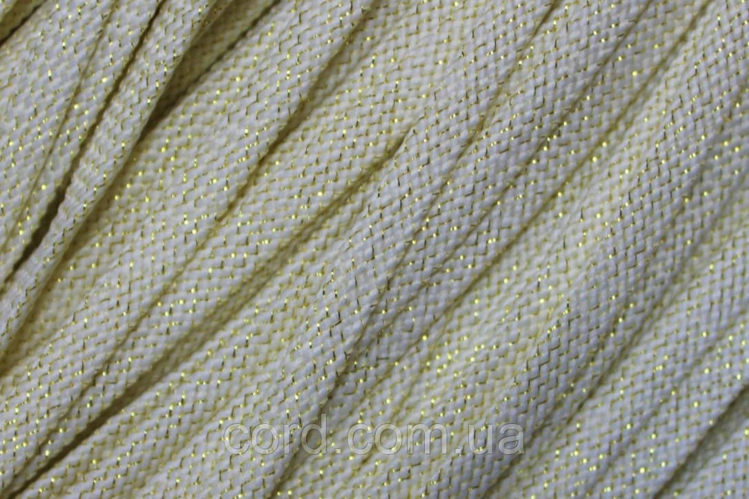 Шнур плоский чехол 8мм білий+золото моток 100м, фото 1