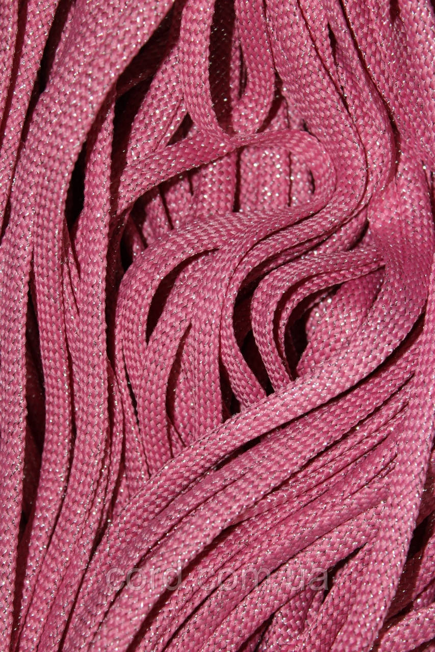 Шнур плоский чехол 8мм рожевий+золото моток 100м, фото 1