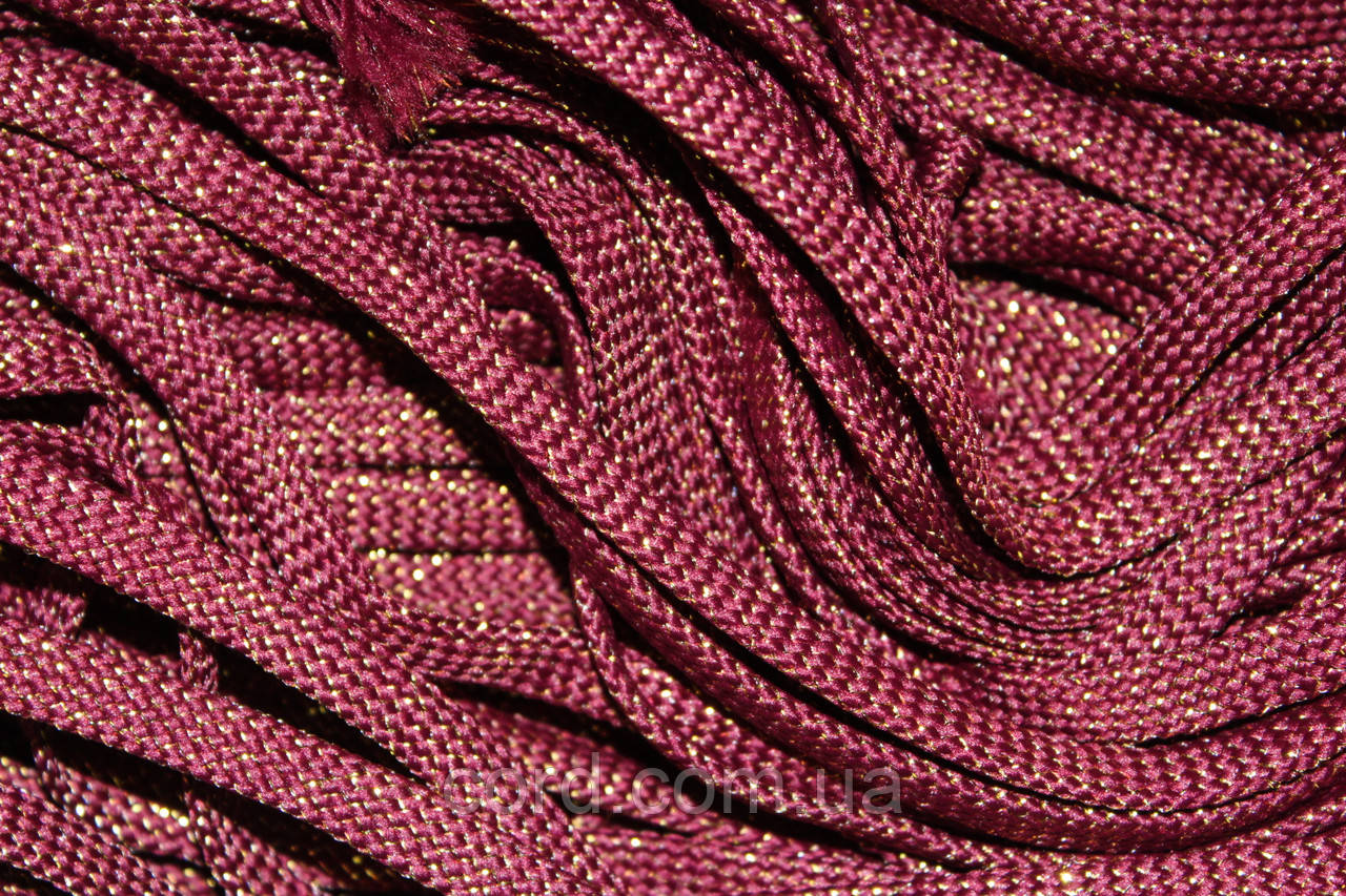 Шнур плоский чехол 8мм бордовий+золото моток 100м, фото 1