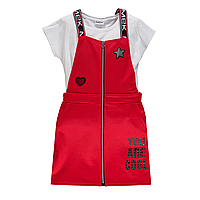 Комплект для девочки летний MEK (футболка и сарафан) 201MIIM001-755 красный, белый 122-170