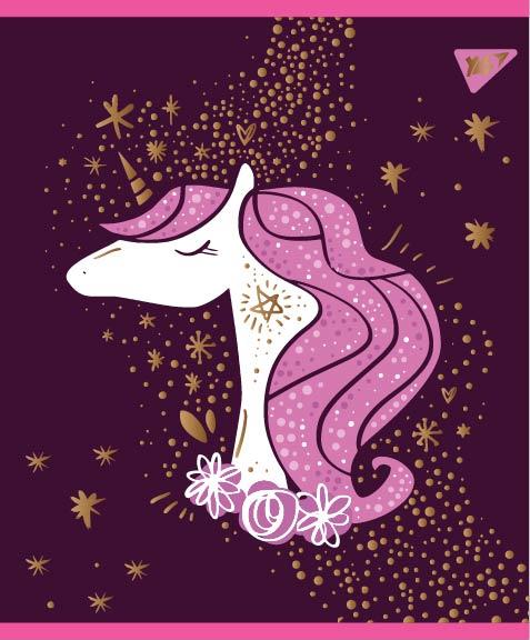 Зошит для записів А5/12 коса лін.  YES "UNICORN" мат. ВДЛ+фольга золото+глітер