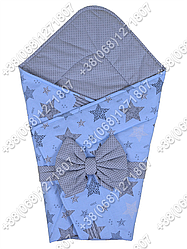 Літній конверт на виписку Зірочки блакитний із сірим