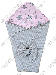 Літній конверт на виписку Зірочки сірий із рожевим