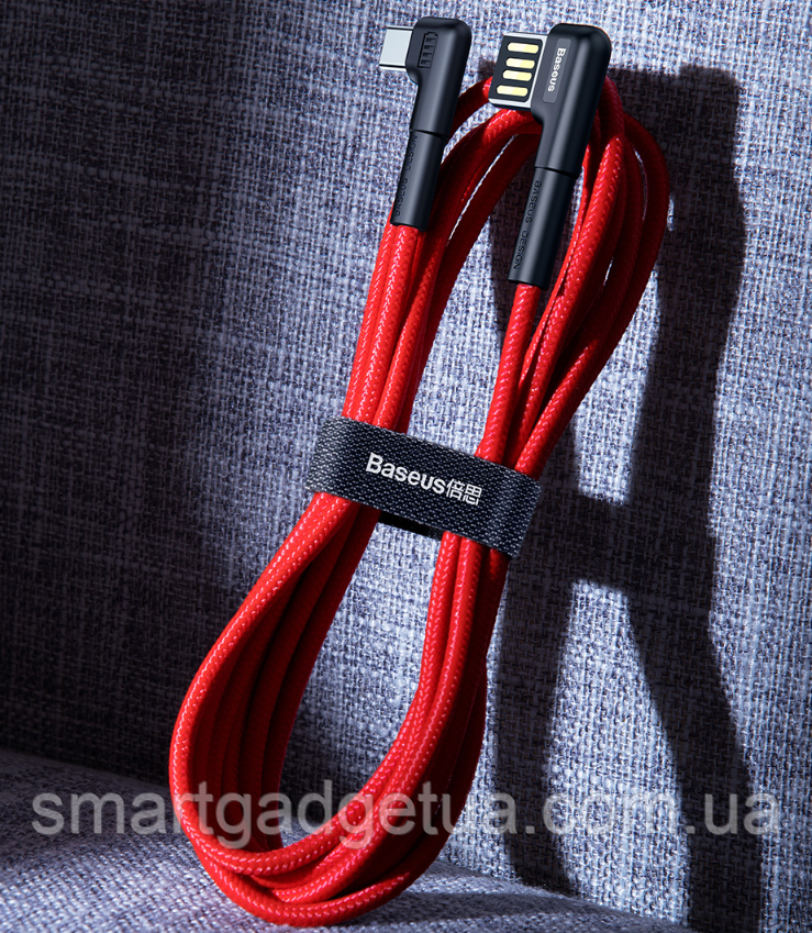 Оригінальний Кабель Baseus Elbow USB Type-C Cable LED Charge 3A для заряджання та передавання даних (1 метр) Червоний