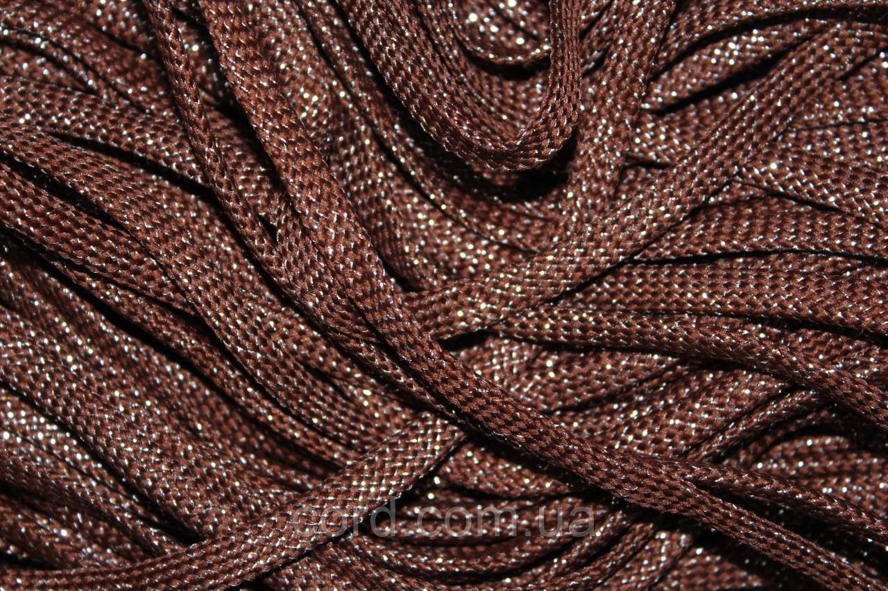 Шнур плоский чехол 8мм коричневий+срібло моток 100м, фото 1