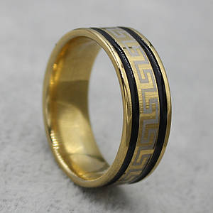 Кільце золотисте з ювелірної медичної сталі з єгипетськими символами від Stainles Steel марка 316 L