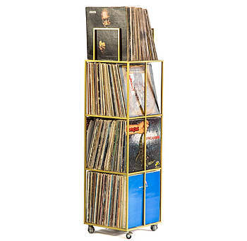 Металевий контейнер для зберігання пластинок 4-поверховий (жовтий)