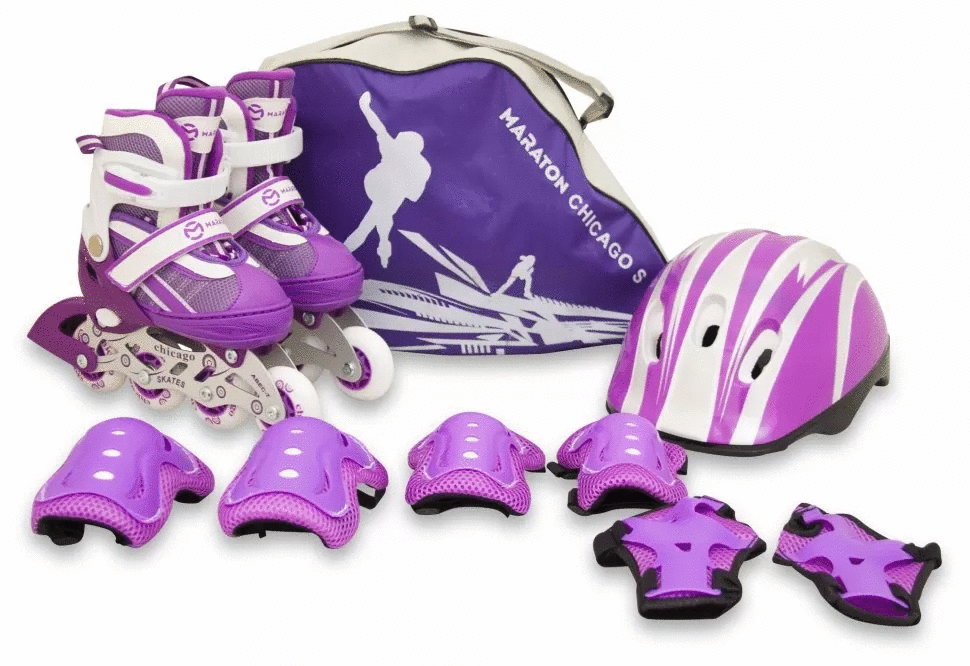 Комплект дитячих розсувних роликів з захистом Maraton Combo фіолетовий, фото 1