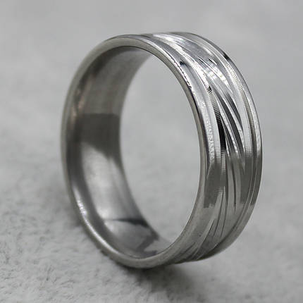 Мужское кольцо серебристое от Stainless SteeL нержавеющая сталь лазерный рисунок нарезки 8 мм ширина, фото 2