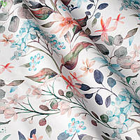Декоративная ткань с цветами бирюзового и кораллого цвета Испания 84383v1