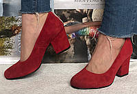 Nona! женские качественные классические туфли замшевые красные взуття на каблуке 7,5 см черевики