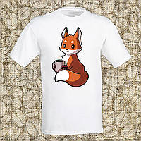 Чоловіча футболка з принтом "Лисиця з чашкою кави" Push IT S, Білий