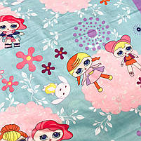 Бязь Gold бавовняна "ляльки Лол фіолетові з квітами" 220см, фото 3