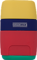 Точилка Buromax RAINBOW, RUBBER TOUCH, 2 отв., контейнер +гумка