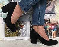 Nona! женские качественные классические туфли черная замша взуття на каблуке 7,5 см
