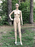 Женский телесный манекен без волос в полный рост на подставке (согнутая рука)